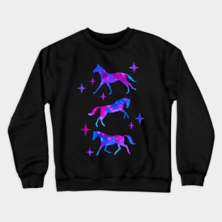 Nebula Watercolor Horses (Black Background) Crewneck Sweatshirt